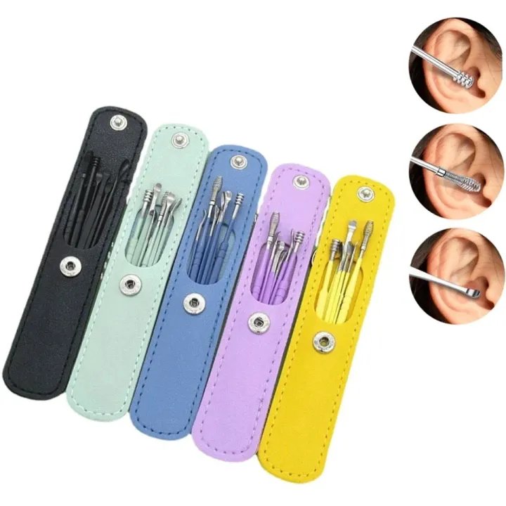 Ear Wax Cleaning Kit 6 Pcs Ear Pick Tools, Wax Removal Kit, Ear Cleaning Tool Set, Spring Earwax Cleaner Tool for Children and Adult Multicolor